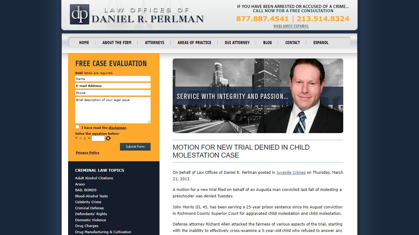 Motion for new trial denied in child molestation case - Daniel Perlman Law