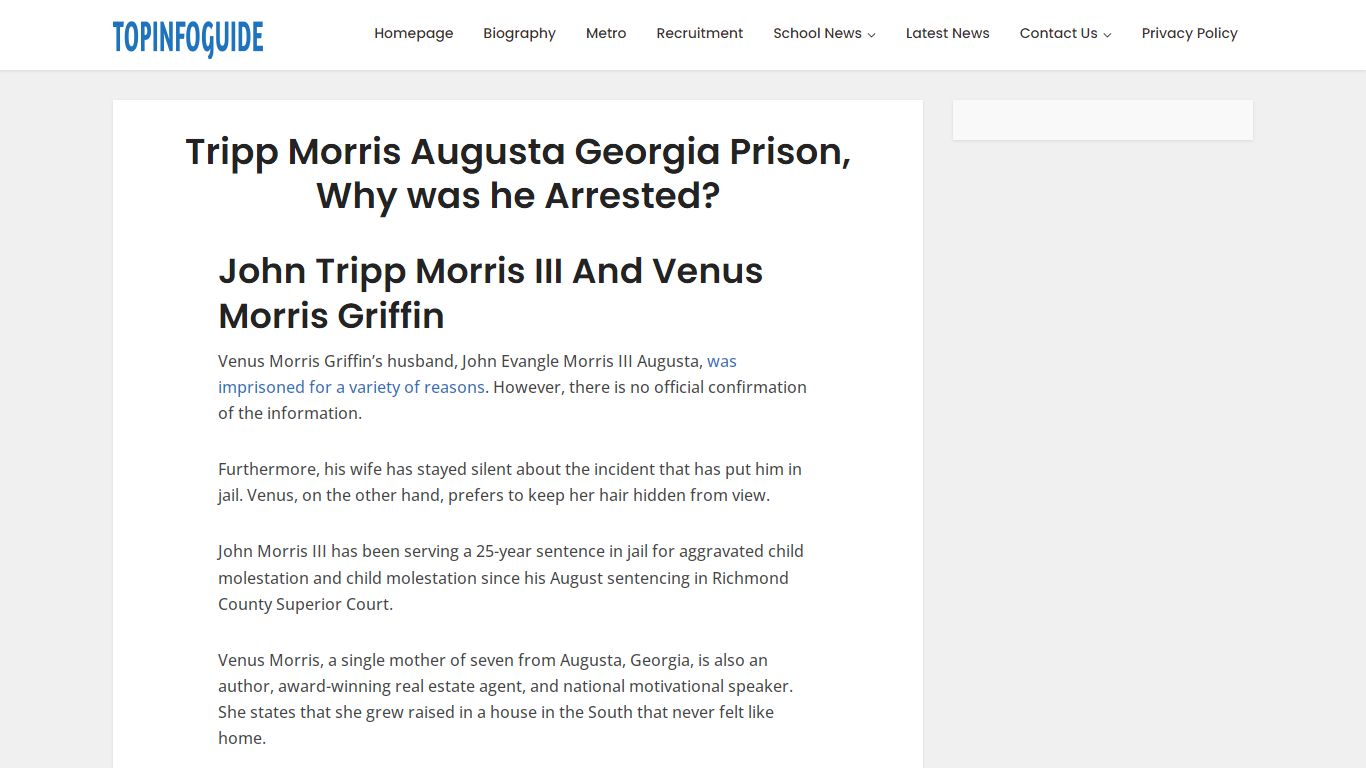 Tripp Morris Augusta Georgia Prison, Why was he Arrested?